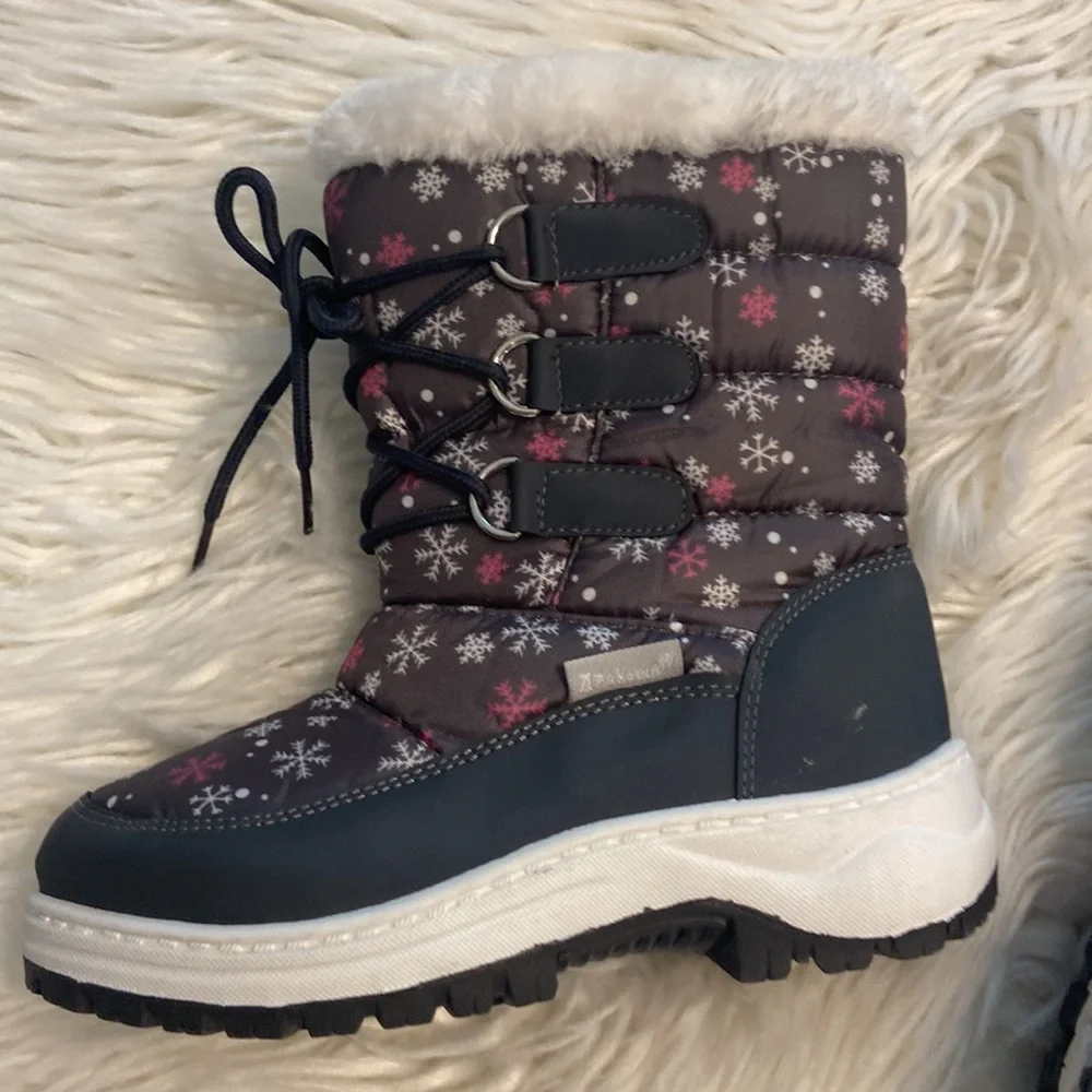 Apakowa Kids Girls Insulated Fur Winter Warm Snow Boots size 30 color gray